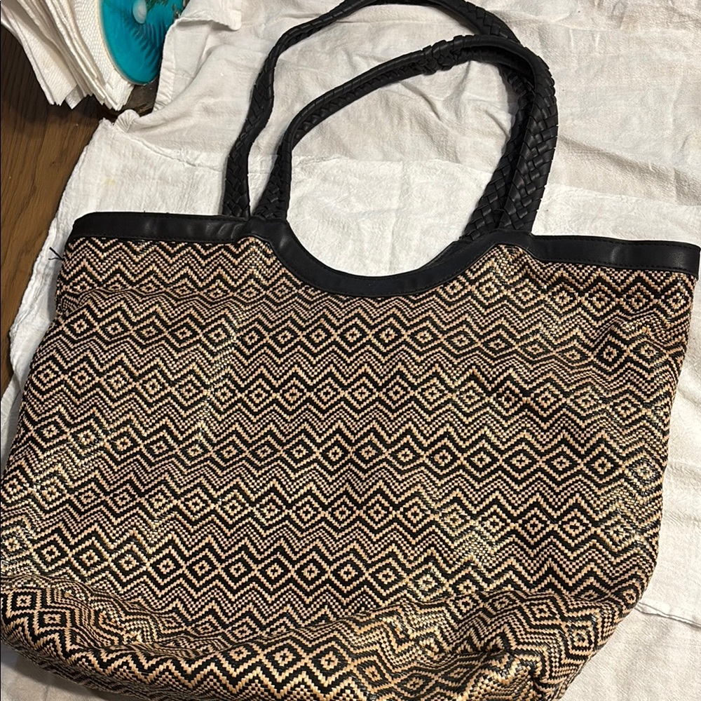 Black and Brown Geometric Tote Bag